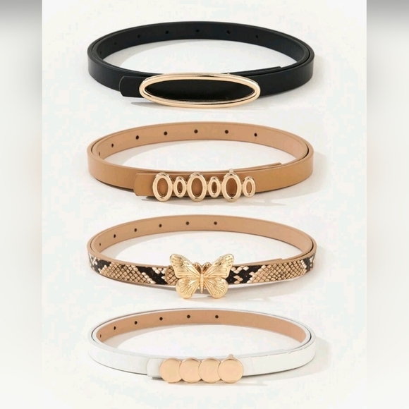 4 Pics Stylish Women’s Slim Belt Set – Elegant Gold Buckle Designs - Picture 1 of 2
